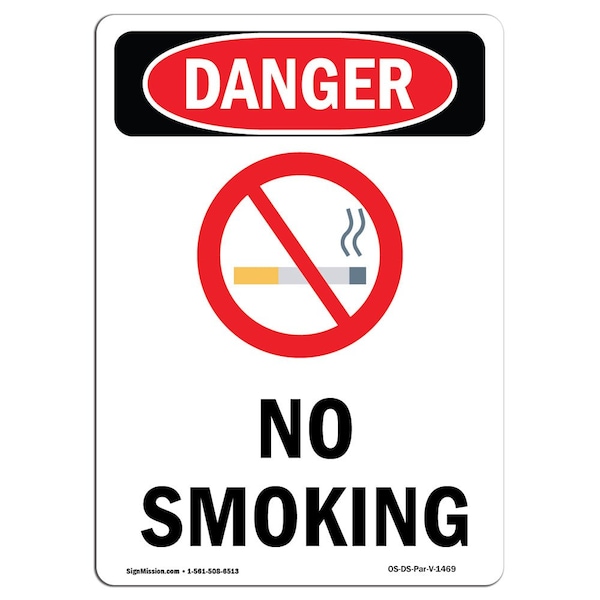 OSHA Danger Sign, No Smoking, 10in X 7in Aluminum, 7" W, 10" L, Portrait, No Smoking